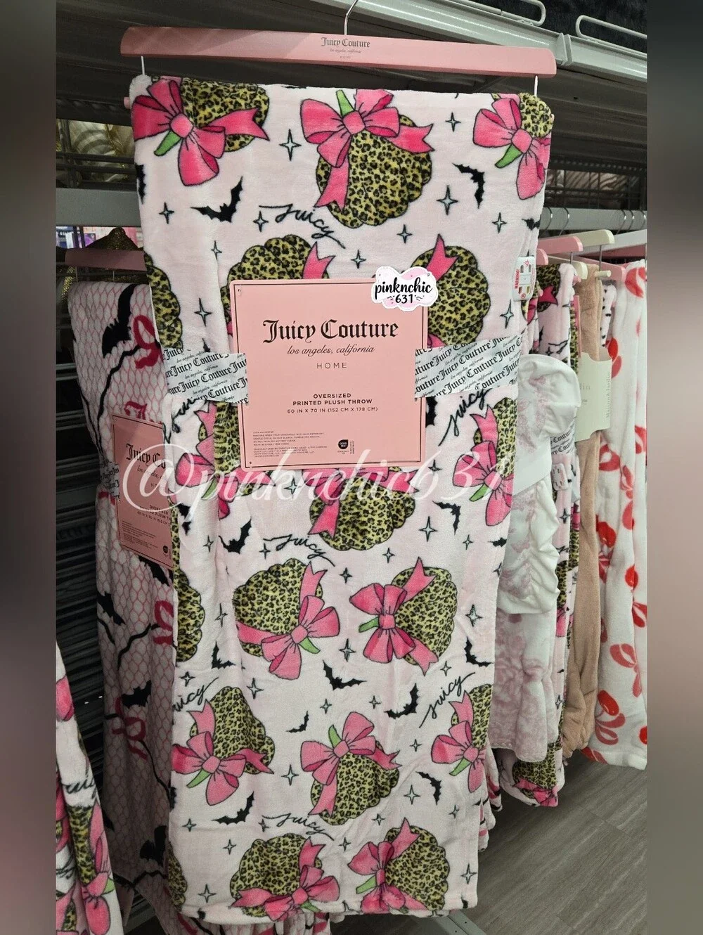 Juicy Couture Pink Coquette Bow W/ Leopard Print Pumpkins Throw Blanket